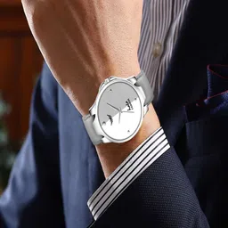 Hala Men Aluminium Dial & Leather Straps Reset Time Analogue Watch Hala-1048-Grey image 5