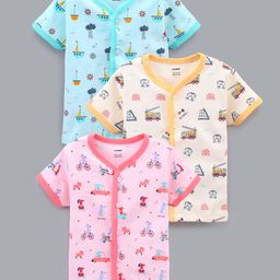 Cucumber Half Sleeves Cotton Vest Vehicle Printed - Blue Pink Yellow-picture-18