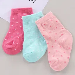 Cute Walk by Babyhug Anti Bacterial Ankle Length Socks Dot Design Pack of 3 - Fuchsia Light Pink Aqua Blue-image-1