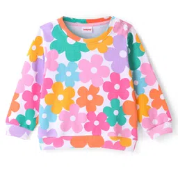 Babyhug 100% Cotton Full Sleeves Sweatshirt With All Over Floral Print - White-picture-24