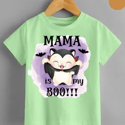 KNITROOT Halloween Theme Half Sleeves Mama Is My Boo Text Printed Tee - Green-picture-19