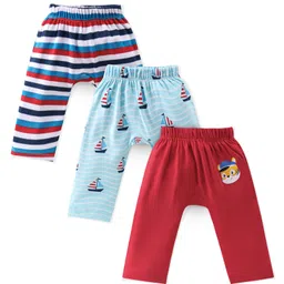 Babyhug Cotton Interlock Knit Full Length Diaper Pant Stripes & Boat Print Pack of 3 - Multicolor-picture-37