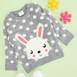 Pantaloons Baby Full Sleeves Bunny & Polka Dots Printed Sweater - Grey-image-62