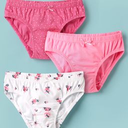 Honeyhap Premium Cotton Elastane Knit Panties With Polka Dots & Floral Print Pack of 3 - Bright White Sachet Pink & Fandango Pink-picture-26