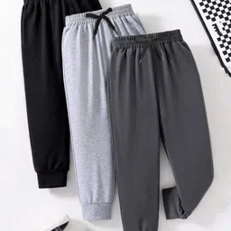 Trampoline Cotton Blend Knit Pack of 3 Solid Track Pants - Black Light & Charcoal Grey-picture-31