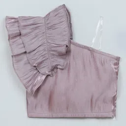 Taffykids Organza Woven One Shoulder Ruffle Detailed Crop Top - Onion Pink-picture-24