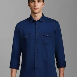 Louis Philippe Jeans Men Spread Collar Solid Cotton Casual Shirt-image-79