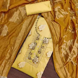 HERE&NOW Floral Embroidered Beads & Stones Unstitched Dress Material-picture-26