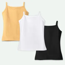 Ariel Cotton Lycra Knit Pack Of 3 Sleeveless Solid Camisoles - White Beige & Black image 3
