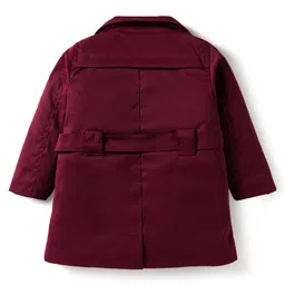 Babyoye Woven Full Sleeves Solid Dyed Overcoat - Wine image 2