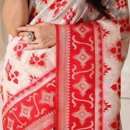 Mitera Ethnic Motifs Woven Design Zari Linen Cotton Saree With Blouse Piece image 2