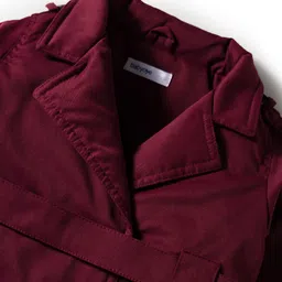 Babyoye Woven Full Sleeves Solid Dyed Overcoat - Wine image 3