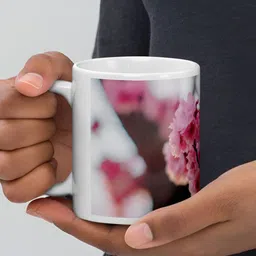 Mr UVD White & Pink Floral Printed Ceramic Glossy Mug - 350 ml image 3