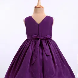 Babyhug Woven Sleeveless Solid Colour Party Dress With Bow Applique - Wine image 5