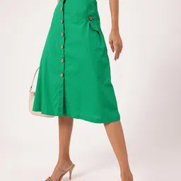 Women Feminine Graceful Fresh Mock Button Pocket A-Line Skirt-image-63