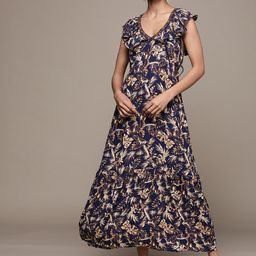 Label Ritu Kumar Navy Blue & Yellow Floral Crepe Maxi Dress-picture-21