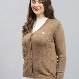 Monte Carlo Camel Regular Fit Self Pattern Cardigan image 3