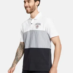 Octave White Cotton Regular Fit Colour Block Polo T-Shirt image 3