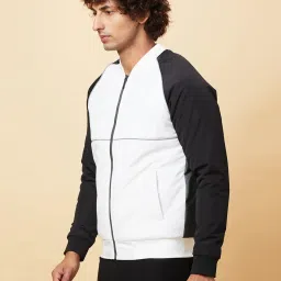 Being Human White Slim Fit Colour Block Bomber Jacket image 3