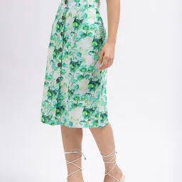 Elle Green & White Floral Print Midi Skirt image 3