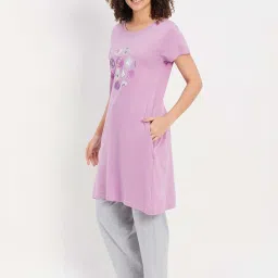 Clovia Purple & Grey Cotton Printed Sleep Tees Pyjamas Set image 3