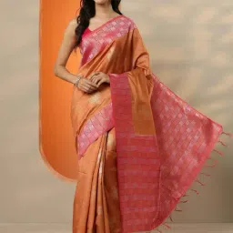 Libas Orange Woven Design Saree With Unstitched Blouse-picture-15