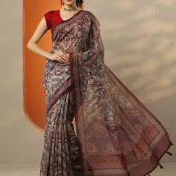 Libas Maroon Floral Print Saree With Unstitched Blouse-picture-25