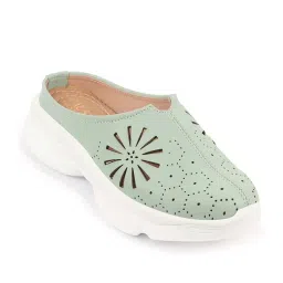Fausto Women's Pista Green Mule Shoes image 3
