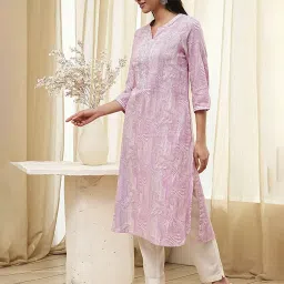 Biba Pink Cotton Printed Kurta image 3