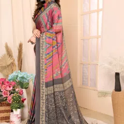FABMORA Pink & Grey Printed Saree With Unstitched Blouse image 3