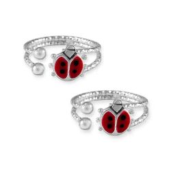 Taraash 92.5 Sterling Silver Ladybug Toe Rings for Women-picture-3