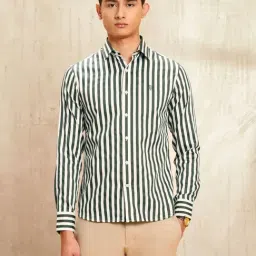 U.S. Polo Assn. Green Cotton Regular Fit Striped Shirt-picture-10