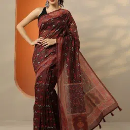 Libas Brown Printed Saree With Unstitched Blouse-picture-29
