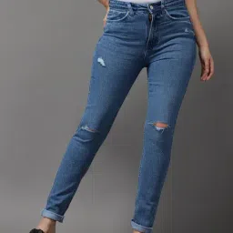 SHOWOFF High-Rise Blue Mildly Distressed Jeans-image-49