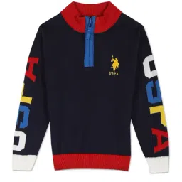 U.S. Polo Assn. Kids Navy Self Design Full Sleeves Sweater-picture-18