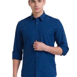 Parx Blue Cotton Slim Fit Printed Shirt-picture-37