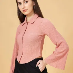 SF Jeans by Pantaloons Peach Self Pattern Crop Shirt image 3