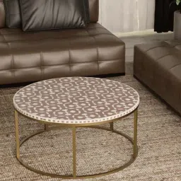 Casagold Floral Vegan Bone Inlay Coffee Table With Stand - Brown image 3