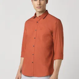 Peter England Orange Cotton Slim Fit Shirt image 3