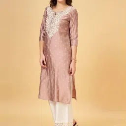 Rangmanch by Pantaloons Pink Embroidered Straight Kurta image 3