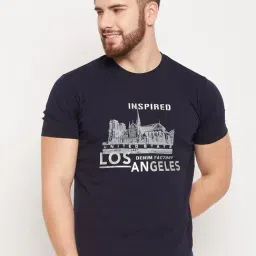 Cantabil Navy Cotton Regular Fit Printed T-Shirt-image-40