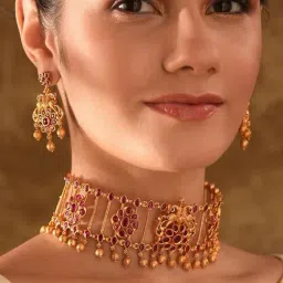 Jaypore Gold Jeia Dangler Necklace & Earring Set-image-86