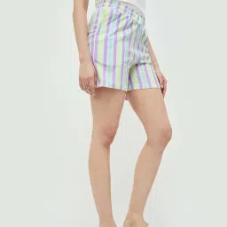 Ginger by Lifestyle Sea Green & Purple Cotton Printed Shorts image 3
