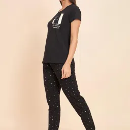 Sweet Dreams Black Cotton Printed T-Shirt Joggers Set image 3