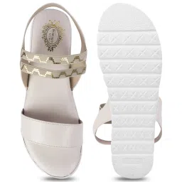 Shoetopia Women's Beige Sling Back Sandals image 3