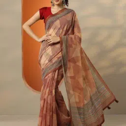 Libas Brown Printed Saree With Unstitched Blouse-picture-24