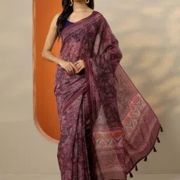 Libas Pink Floral Print Saree With Unstitched Blouse-picture-45