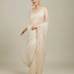 Mohey Bright Cream Hand Embroidered Saree image 3