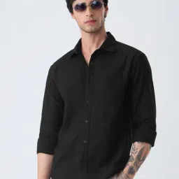 The Souled Store Cotton Linen Soft Black Shirt-image-0