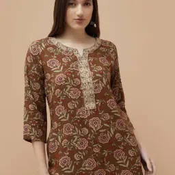 Melange By Lifestyle Brown Regular Fit Floral Print Kurta image 4